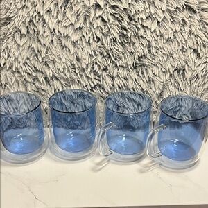 Elegant Blue Double Walled 4 Piece Glass Mug Set